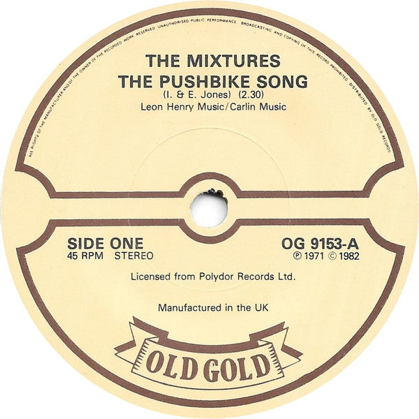 The Mixtures / Marbles (3) : The Pushbike Song / Only One Woman (7", Single)