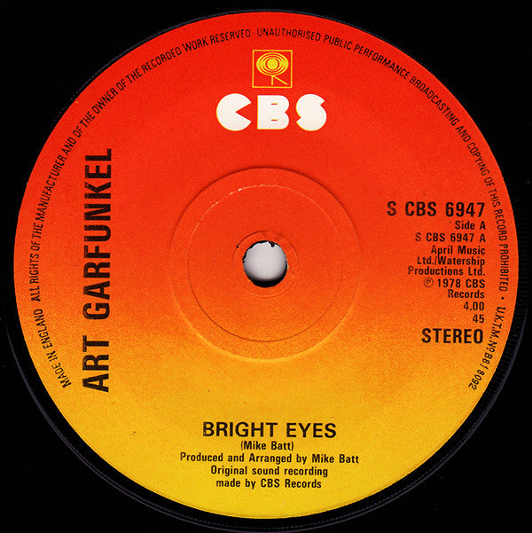 Art Garfunkel : Bright Eyes (7", Single, Sol)