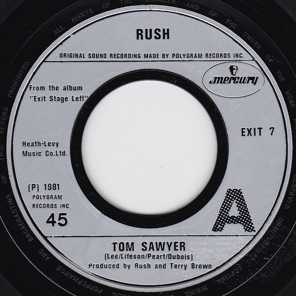 Rush : Tom Sawyer / A Passage To Bangkok (7", Single, Com)
