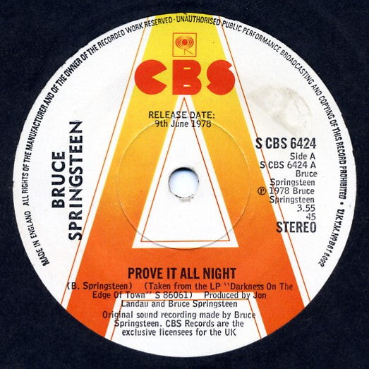 Bruce Springsteen : Prove It All Night (7", Single, Promo)