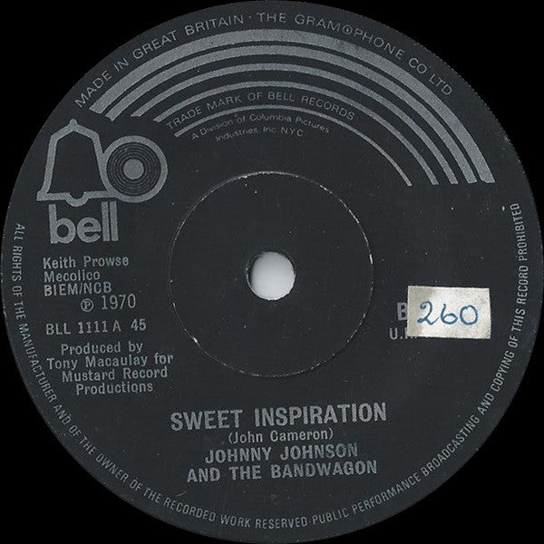 Johnny Johnson And The Bandwagon : Sweet Inspiration (7", Single, Sol)