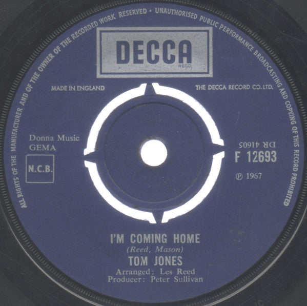 Tom Jones : I'm Coming Home (7", Single)