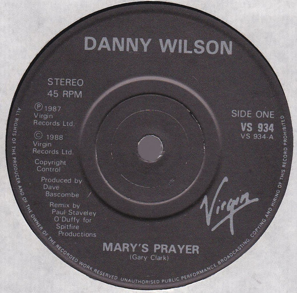 Danny Wilson (2) : Mary's Prayer (Paul Staveley O'Duffy Remix) / Monkey's Shiny Day (Original Demo Version) (7", Single, Bla)
