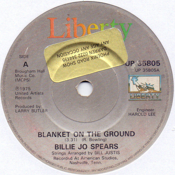 Billie Jo Spears : Blanket On The Ground (7", Single, RE)