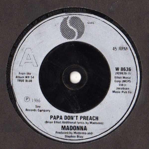 Madonna : Papa Don't Preach (7", Single, Sil)