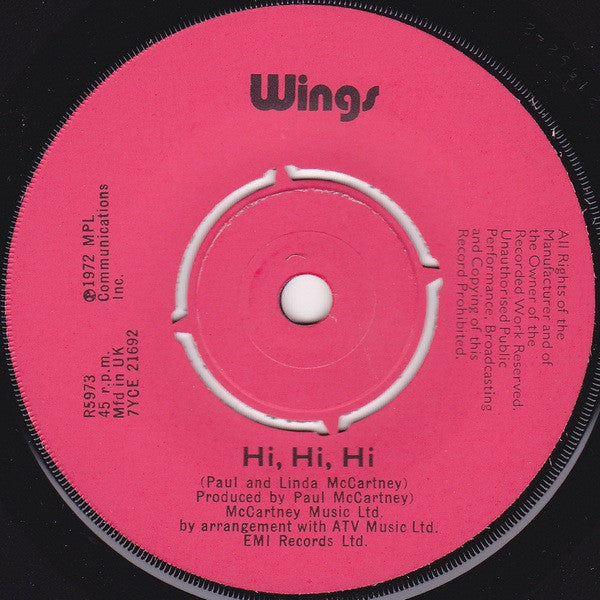 Wings (2) : Hi, Hi, Hi (7", Single, RP)