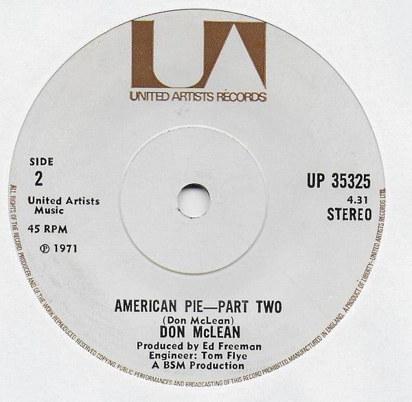 Don McLean : American Pie (7", Single, Sol)