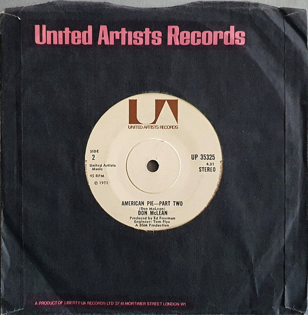 Don McLean : American Pie (7", Single, Sol)