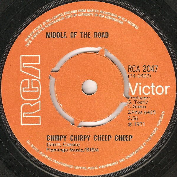Middle Of The Road : Chirpy Chirpy Cheep Cheep (7", Single)