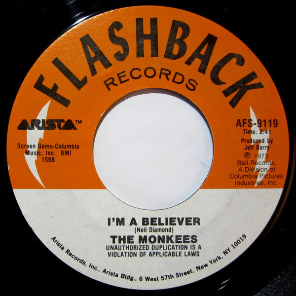 The Monkees : I'm A Believer / Pleasant Valley Sunday (7", Single, RE, Styrene)