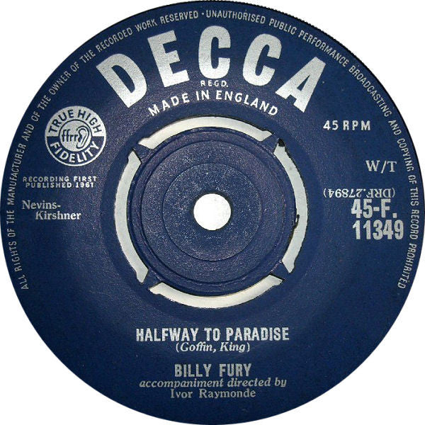 Billy Fury : Halfway To Paradise (7", Single, RP)