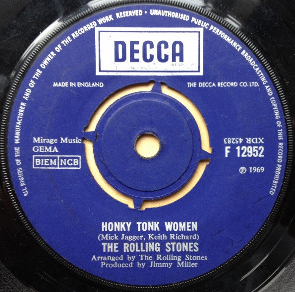 The Rolling Stones : Honky Tonk Women / You Can't Always Get What You Want (7", Single)