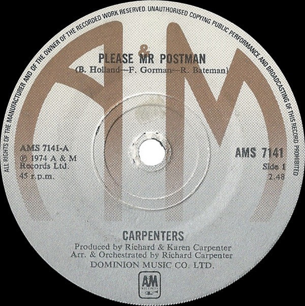 Carpenters : Please Mr Postman (7", Single)