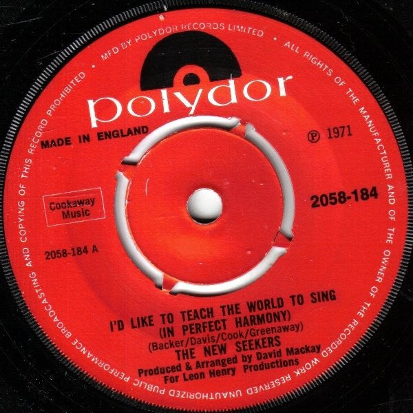 The New Seekers : I'd Like To Teach The World To Sing (In Perfect Harmony) (7", Single, 4-P)