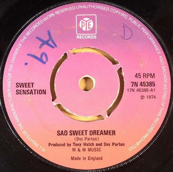 Sweet Sensation (2) : Sad Sweet Dreamer (7", Single, Pus)