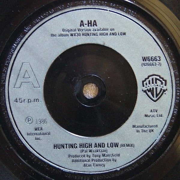 a-ha : Hunting High And Low (Remix) (7", Single, M/Print, Sil)