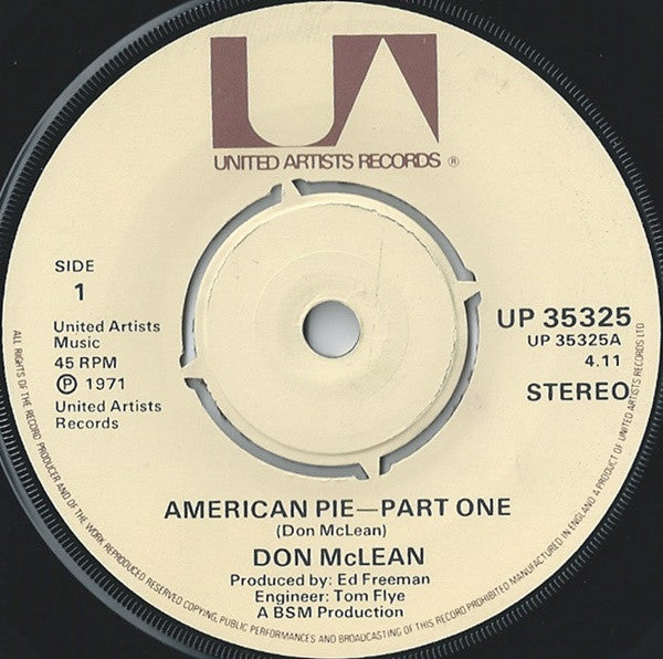 Don McLean : American Pie (7", Single, 4 P)