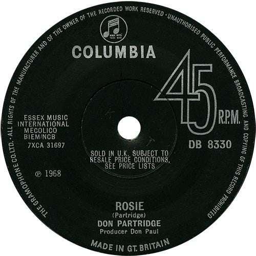 Don Partridge : Rosie (7", Single, Sol)