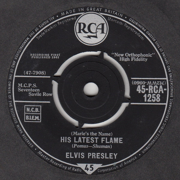 Elvis Presley : (Marie's The Name) His Latest Flame (7", Single)