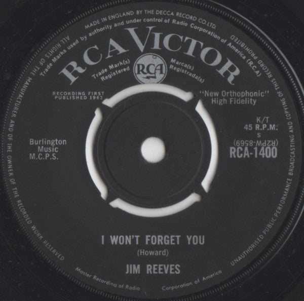 Jim Reeves : I Won't Forget You (7", Single)