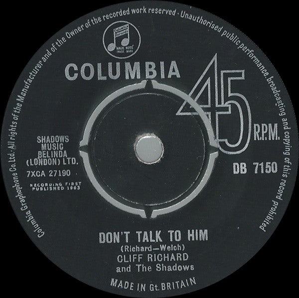 Cliff Richard & The Shadows : Don't Talk To Him (7", Single)