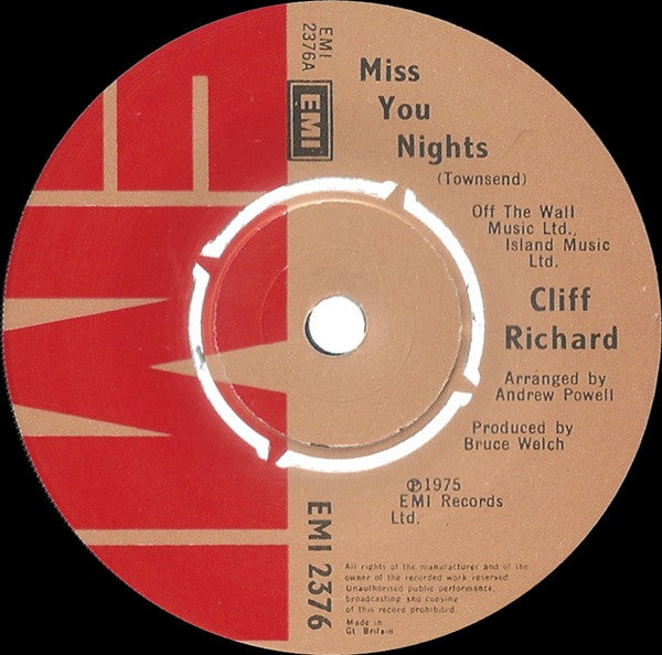 Cliff Richard : Miss You Nights (7", Single)