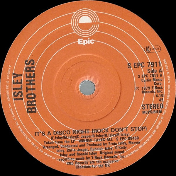 The Isley Brothers : It's A Disco Night (Rock Don't Stop) (7", Single, Ora)