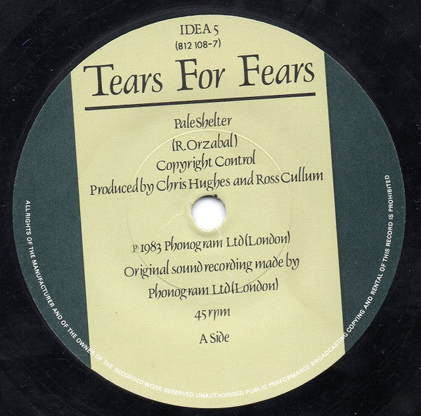 Tears For Fears : Pale Shelter (7", Single, Pap)