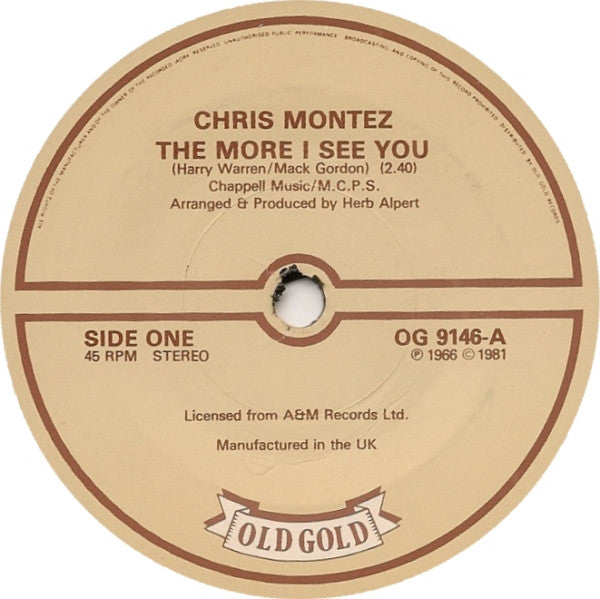 Chris Montez : The More I See You / There Will Never Be Another You (7", Single)