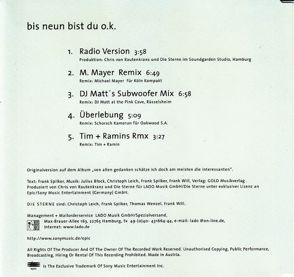 Die Sterne : Bis Neun Bist Du OK (CD, Maxi)
