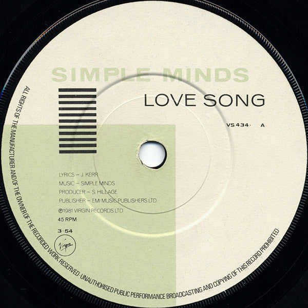Simple Minds : Love Song (7", Single)