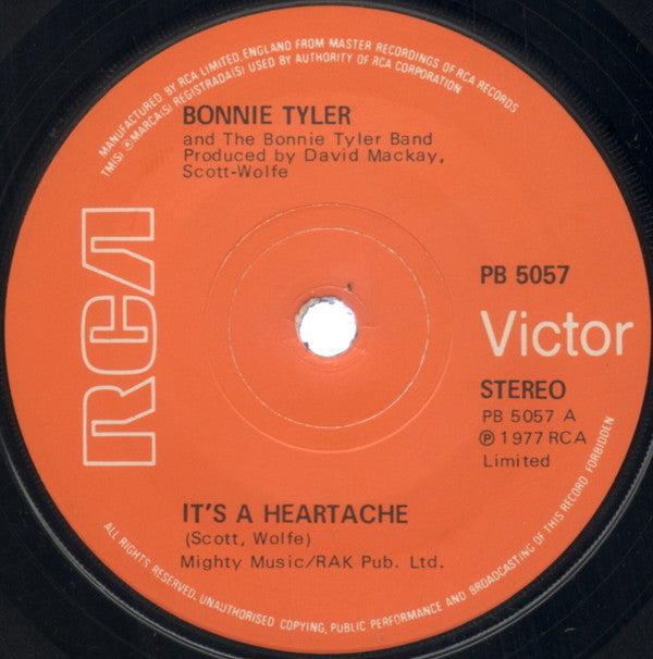 Bonnie Tyler And The Bonnie Tyler Band : It's A Heartache (7", Single, Sol)