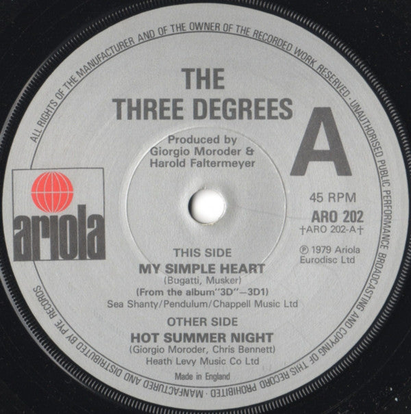 The Three Degrees : My Simple Heart (7", Single, Pic)