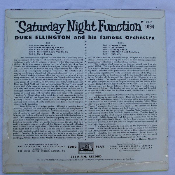 Duke Ellington And His Orchestra : Saturday Night Function (10", Comp)