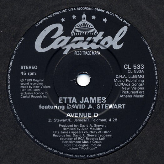 Etta James Featuring David A. Stewart : Avenue D (From "Rooftops") (7", Single)