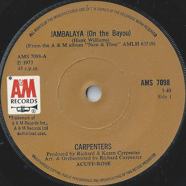Carpenters : Jambalaya (On The Bayou) (7", Single, sol)