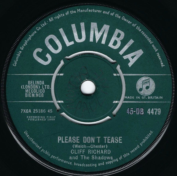 Cliff Richard & The Shadows : Please Don't Tease (7", Single)
