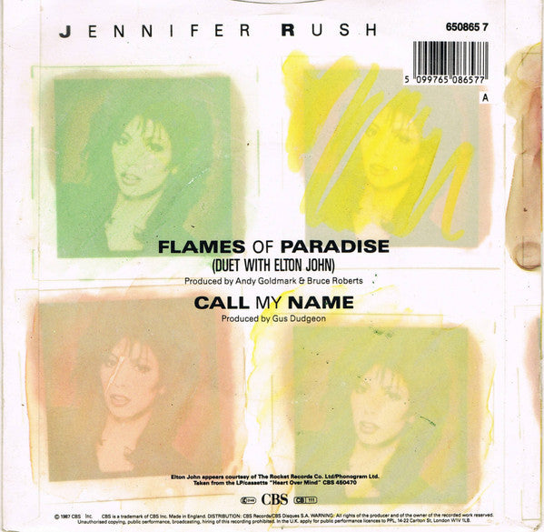 Jennifer Rush With Elton John : Flames Of Paradise (7", Single)