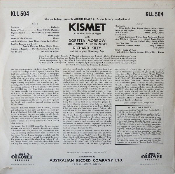 Alfred Drake & The Kismet Original Broadway Cast : Kismet (LP, Mono)