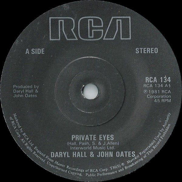 Daryl Hall & John Oates : Private Eyes (7", Single)