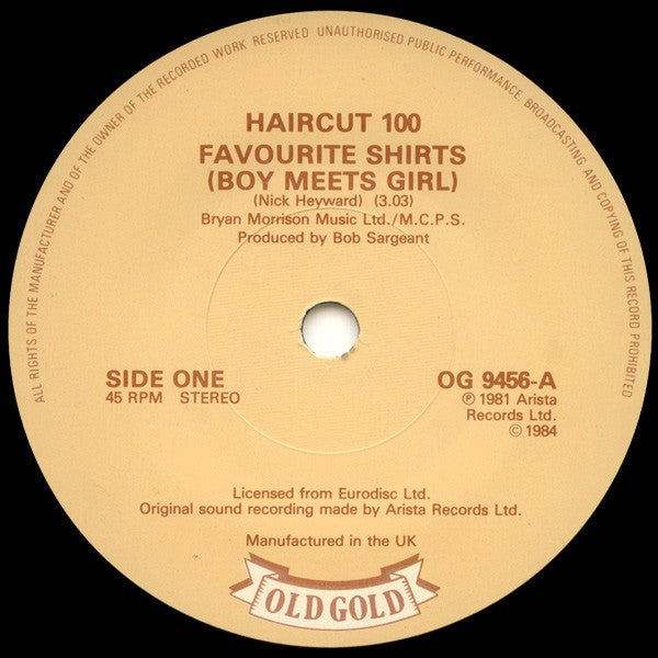 Haircut One Hundred : Favourite Shirts (Boy Meets Girl) / Love Plus One (7")