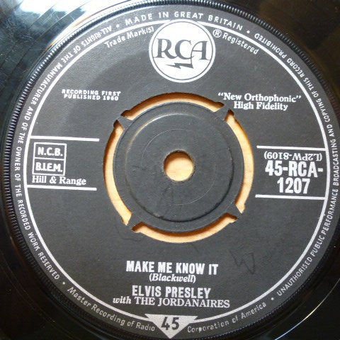Elvis Presley With The Jordanaires : It's Now Or Never (O Sole Mio) (7", Single, RE)