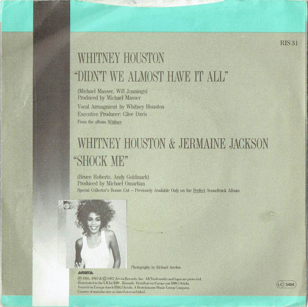 Whitney Houston : Didn't We Almost Have It All (7", Single, Pap)