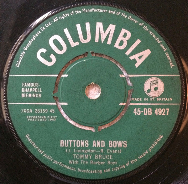 Tommy Bruce With The Barber Boys : Buttons And Bows (7")