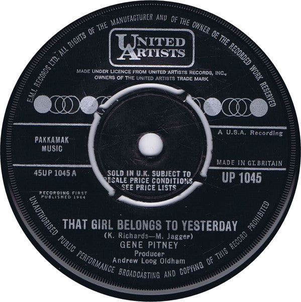 Gene Pitney : That Girl Belongs To Yesterday (7", Single)