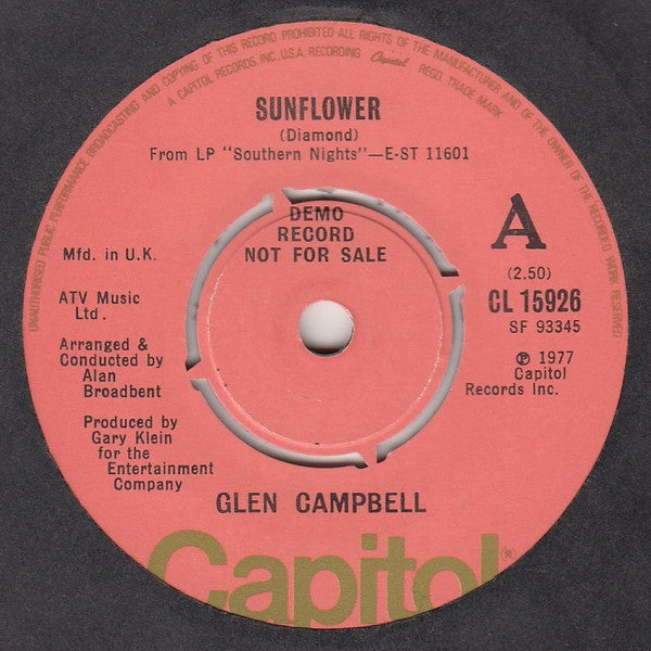 Glen Campbell : Sunflower (7", Single, Promo)