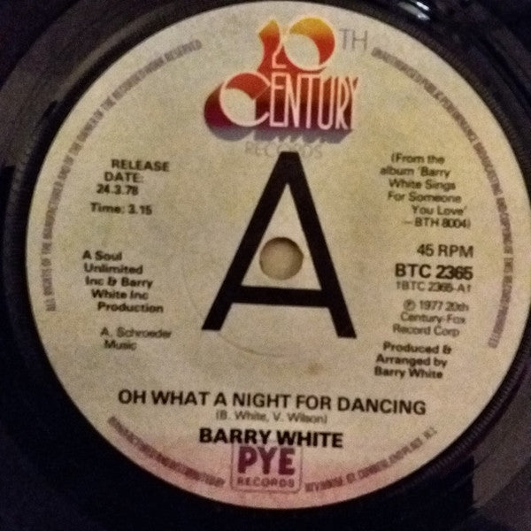 Barry White : Oh What A Night For Dancing (7", Single, Promo, Sol)