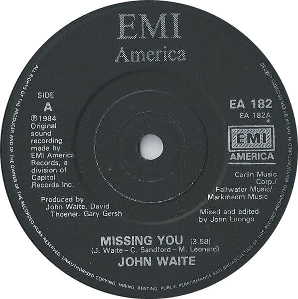 John Waite : Missing You (7", Sol)