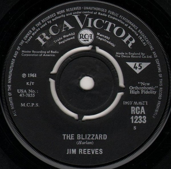Jim Reeves : The Blizzard / Danny Boy (7", Single)
