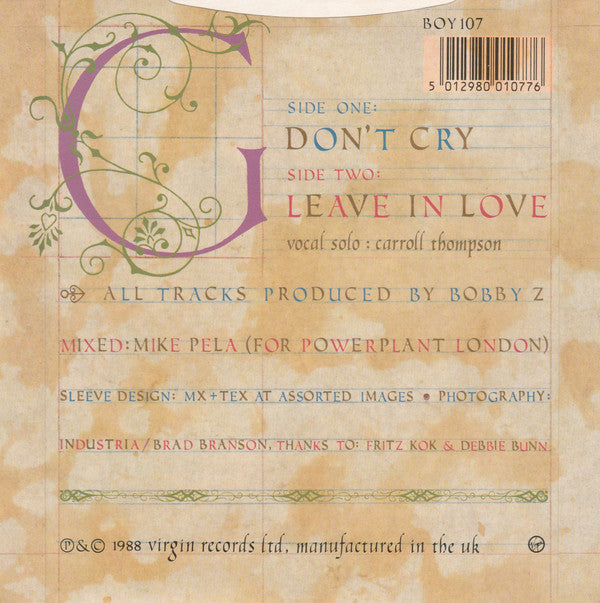 Boy George : Don't Cry (7", Single)